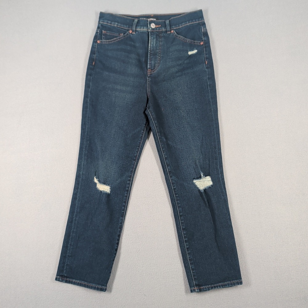Express Slim High Rise Jeans Womens 2S Dark Wash Distressed Denim Skinny